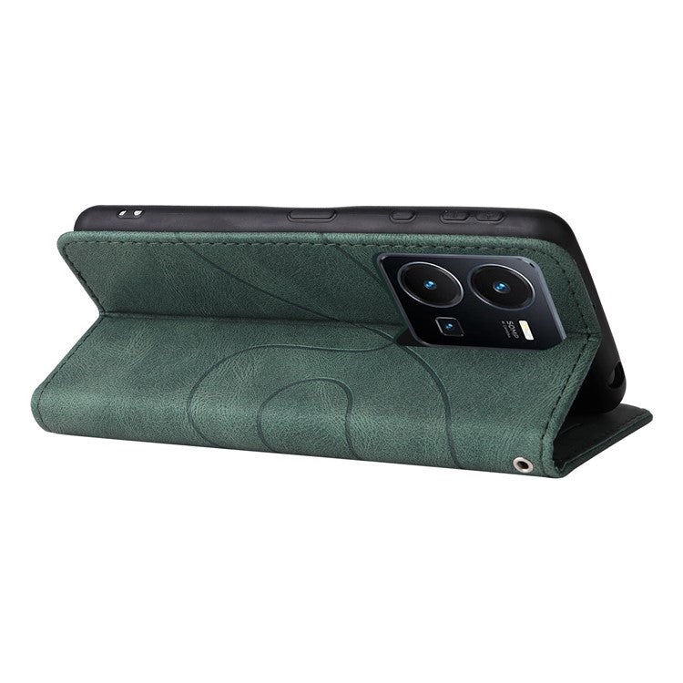 KT Leather Series-1 Phone Case for vivo Y35 / Y22s 4G / Y22 4G, Dual-color Splicing PU Leather+TPU Stand Wallet Cover - Green