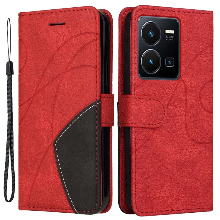 KT Leather Series-1 Phone Case for vivo Y35 / Y22s 4G / Y22 4G, Dual-color Splicing PU Leather+TPU Stand Wallet Cover - Red