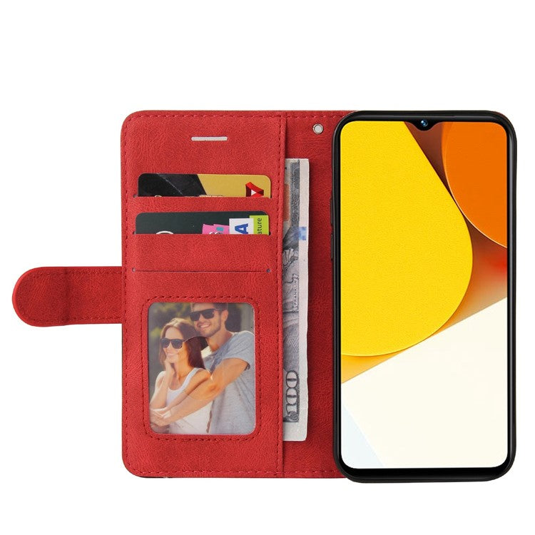 KT Leather Series-1 Phone Case for vivo Y35 / Y22s 4G / Y22 4G, Dual-color Splicing PU Leather+TPU Stand Wallet Cover - Red