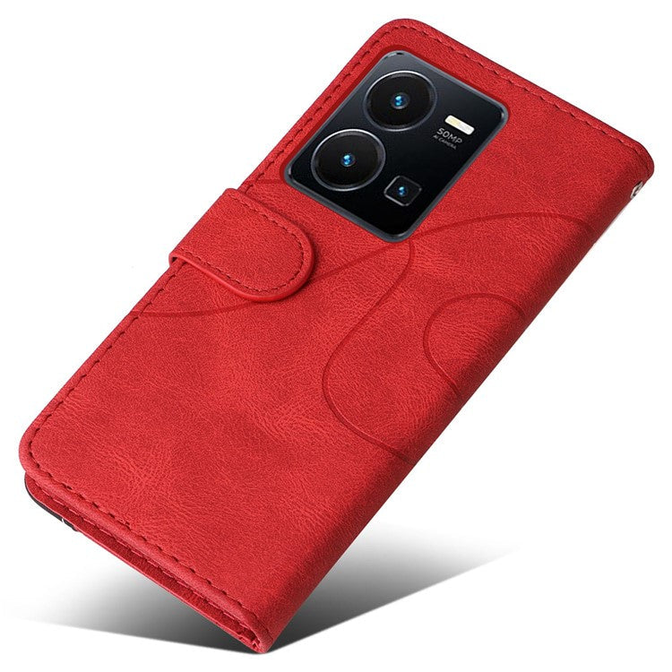 KT Leather Series-1 Phone Case for vivo Y35 / Y22s 4G / Y22 4G, Dual-color Splicing PU Leather+TPU Stand Wallet Cover - Red