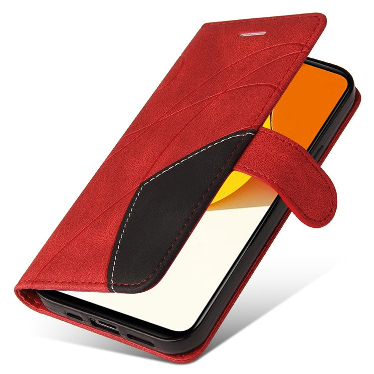 KT Leather Series-1 Phone Case for vivo Y35 / Y22s 4G / Y22 4G, Dual-color Splicing PU Leather+TPU Stand Wallet Cover - Red