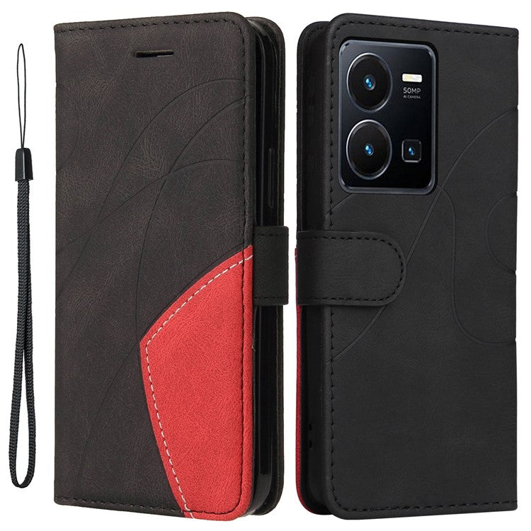 KT Leather Series-1 Phone Case for vivo Y35 / Y22s 4G / Y22 4G, Dual-color Splicing PU Leather+TPU Stand Wallet Cover - Black