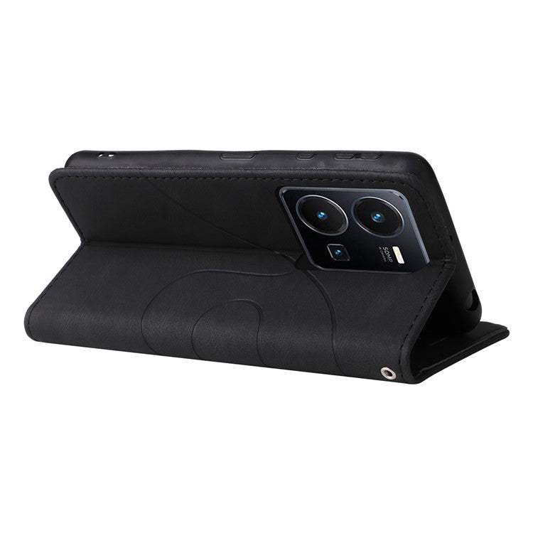 KT Leather Series-1 Phone Case for vivo Y35 / Y22s 4G / Y22 4G, Dual-color Splicing PU Leather+TPU Stand Wallet Cover - Black