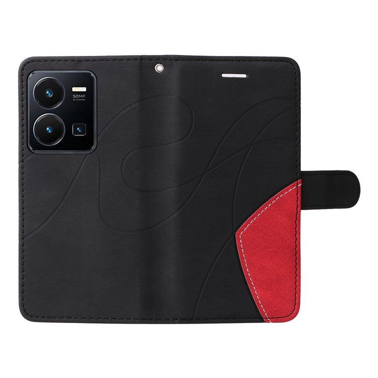 KT Leather Series-1 Phone Case for vivo Y35 / Y22s 4G / Y22 4G, Dual-color Splicing PU Leather+TPU Stand Wallet Cover - Black