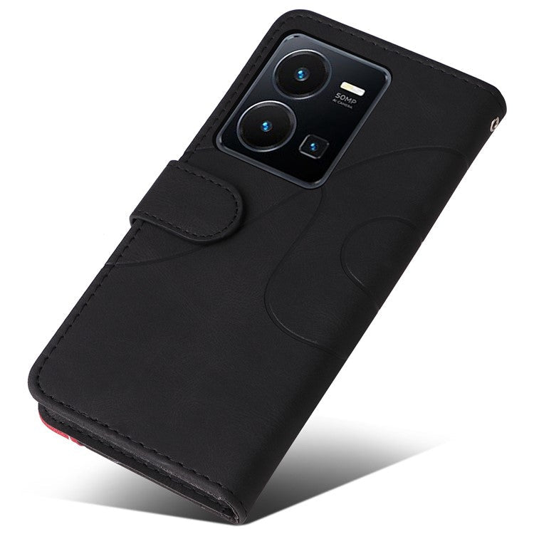 KT Leather Series-1 Phone Case for vivo Y35 / Y22s 4G / Y22 4G, Dual-color Splicing PU Leather+TPU Stand Wallet Cover - Black