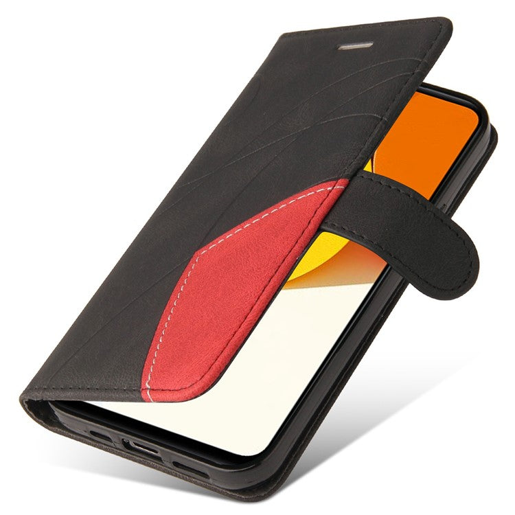 KT Leather Series-1 Phone Case for vivo Y35 / Y22s 4G / Y22 4G, Dual-color Splicing PU Leather+TPU Stand Wallet Cover - Black