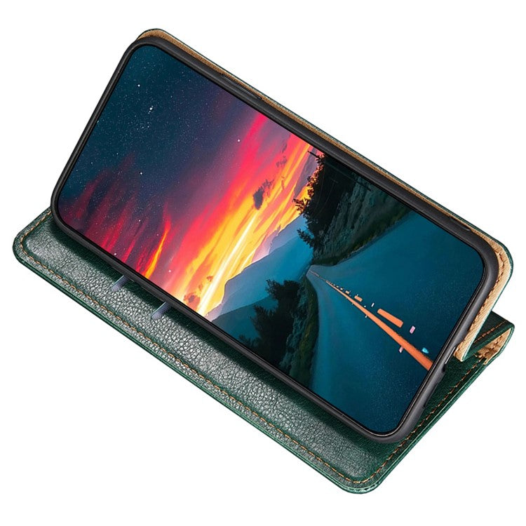 PU Leather Magnetic Auto-absorbed Case for Oppo A17 4G Wallet Stand Protective Phone Cover - Green