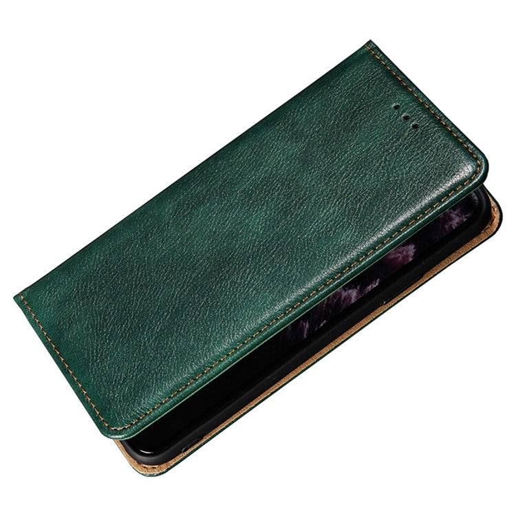 PU Leather Magnetic Auto-absorbed Case for Oppo A17 4G Wallet Stand Protective Phone Cover - Green
