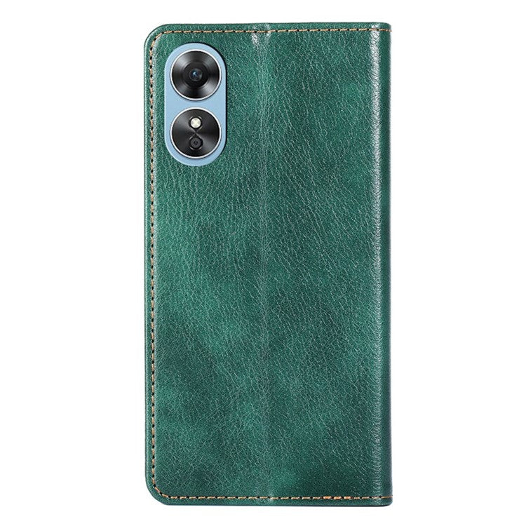 PU Leather Magnetic Auto-absorbed Case for Oppo A17 4G Wallet Stand Protective Phone Cover - Green