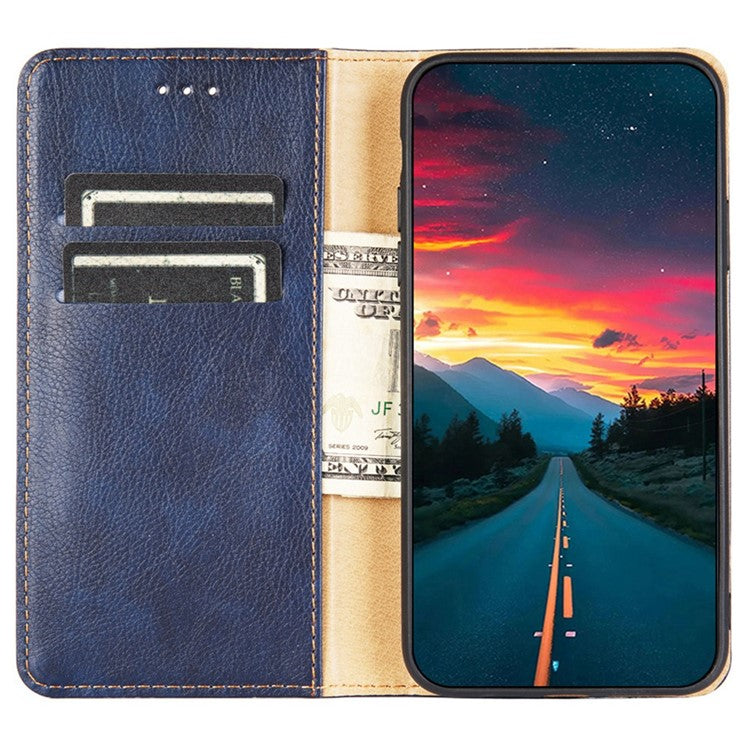 PU Leather Magnetic Auto-absorbed Case for Oppo A17 4G Wallet Stand Protective Phone Cover - Black