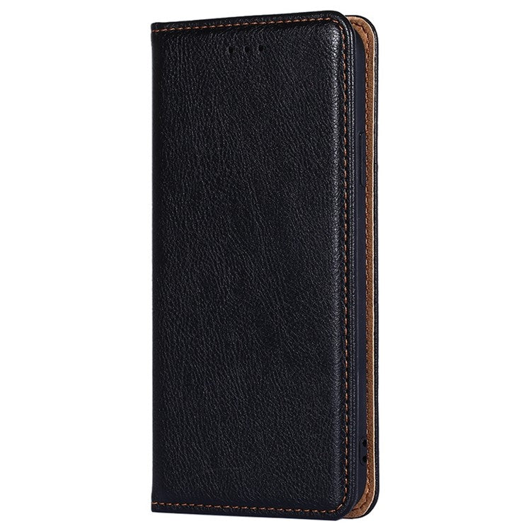 PU Leather Magnetic Auto-absorbed Case for Oppo A17 4G Wallet Stand Protective Phone Cover - Black