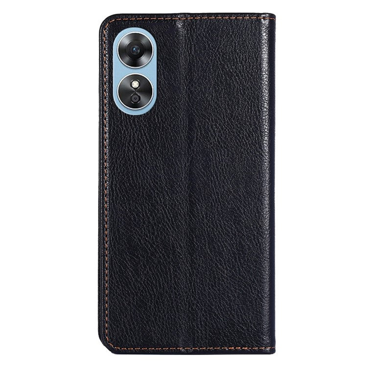 PU Leather Magnetic Auto-absorbed Case for Oppo A17 4G Wallet Stand Protective Phone Cover - Black