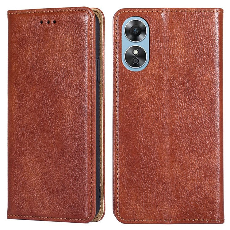 PU Leather Magnetic Auto-absorbed Case for Oppo A17 4G Wallet Stand Protective Phone Cover - Brown