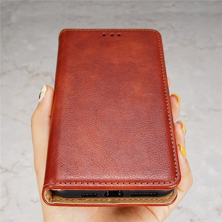PU Leather Magnetic Auto-absorbed Case for Oppo A17 4G Wallet Stand Protective Phone Cover - Brown