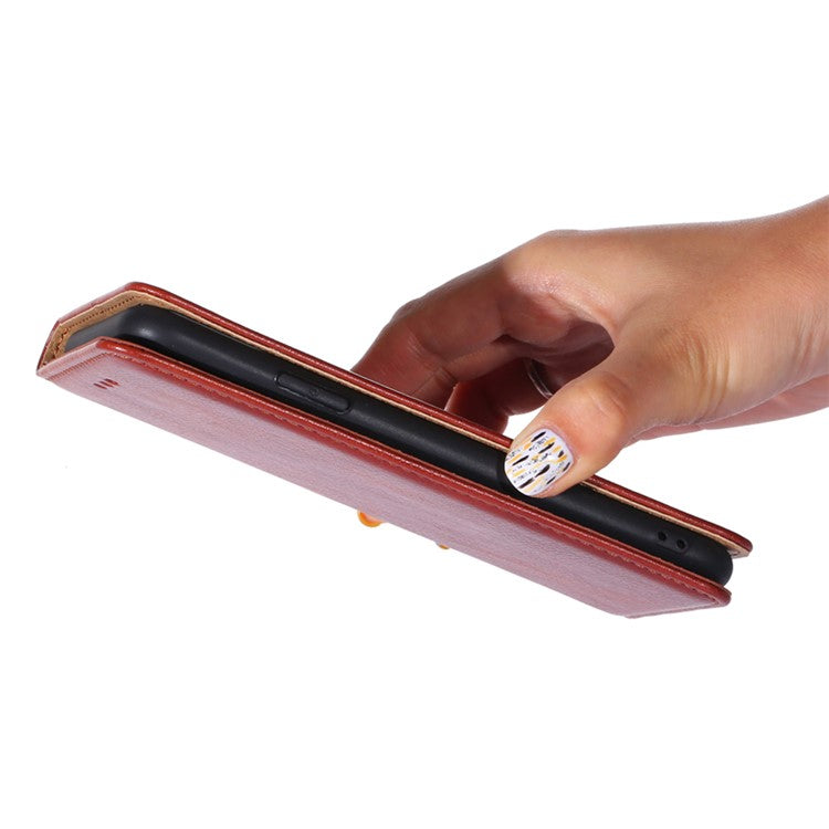 PU Leather Magnetic Auto-absorbed Case for Oppo A17 4G Wallet Stand Protective Phone Cover - Brown