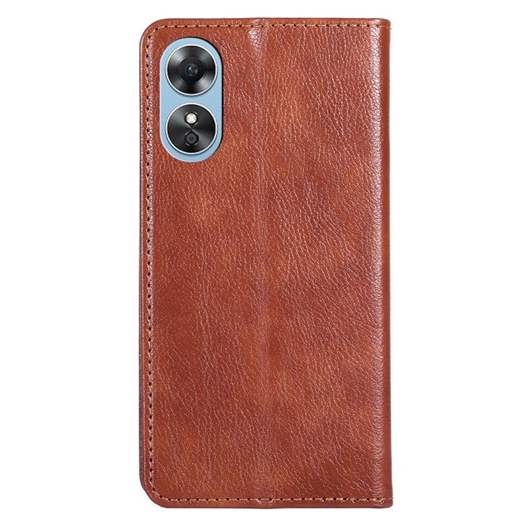 PU Leather Magnetic Auto-absorbed Case for Oppo A17 4G Wallet Stand Protective Phone Cover - Brown