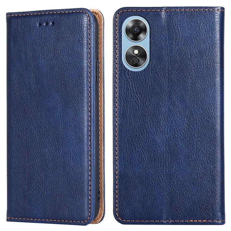 PU Leather Magnetic Auto-absorbed Case for Oppo A17 4G Wallet Stand Protective Phone Cover - Blue