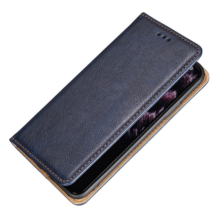PU Leather Magnetic Auto-absorbed Case for Oppo A17 4G Wallet Stand Protective Phone Cover - Blue