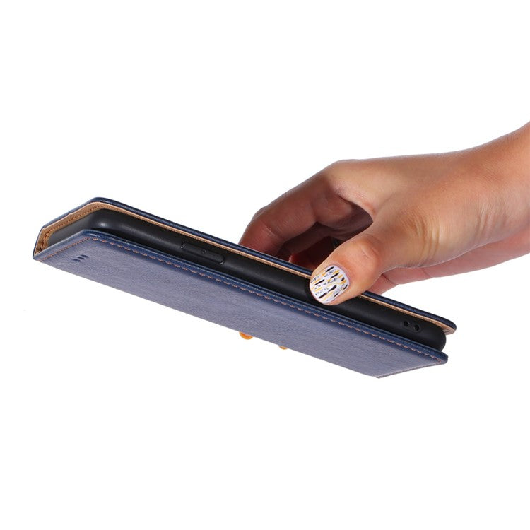 PU Leather Magnetic Auto-absorbed Case for Oppo A17 4G Wallet Stand Protective Phone Cover - Blue