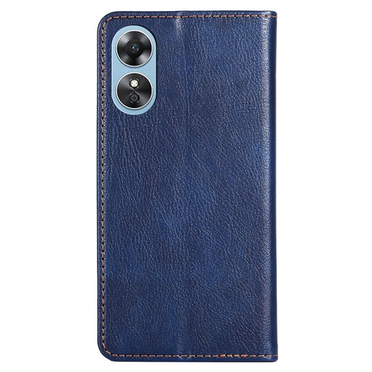 PU Leather Magnetic Auto-absorbed Case for Oppo A17 4G Wallet Stand Protective Phone Cover - Blue