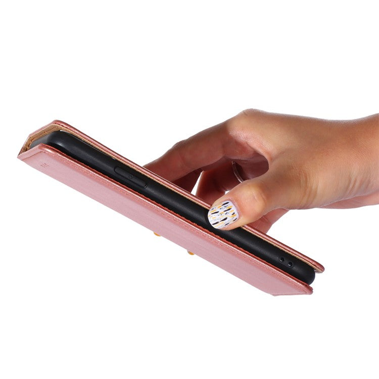 PU Leather Magnetic Auto-absorbed Case for Oppo A17 4G Wallet Stand Protective Phone Cover - Rose Gold