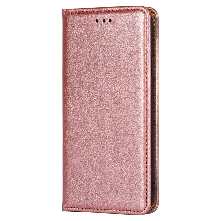 PU Leather Magnetic Auto-absorbed Case for Oppo A17 4G Wallet Stand Protective Phone Cover - Rose Gold