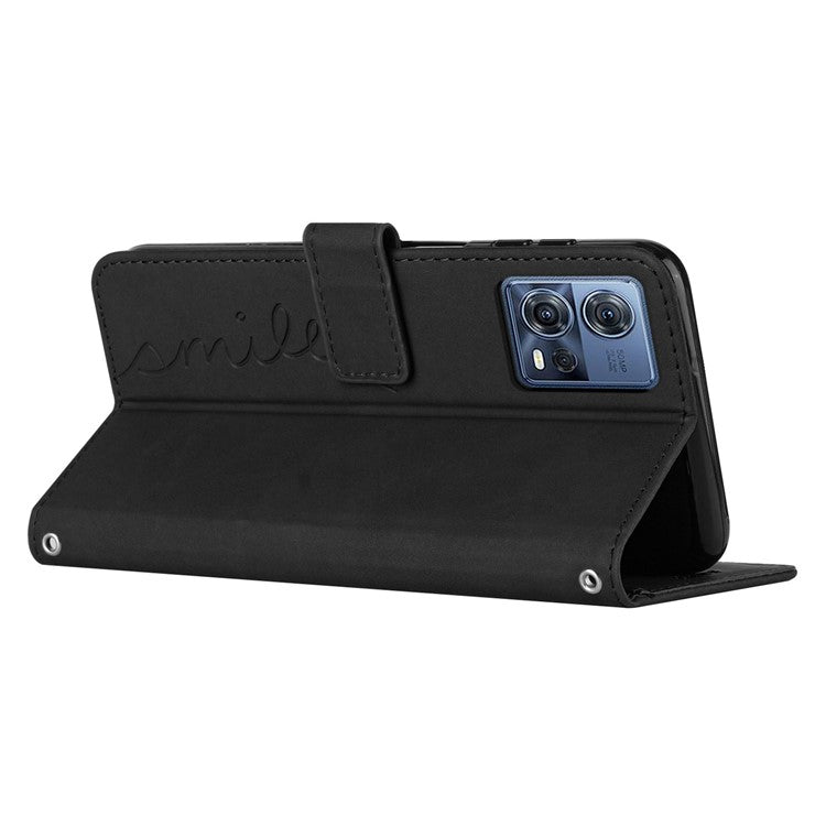 Skin-touch Feeling Case for Motorola Moto S30 Pro 5G / Edge 30 Fusion 5G, Magnetic Clasp Heart Shape Imprinted Wallet Stand PU Leather Phone Cover with Shoulder Strap - Black