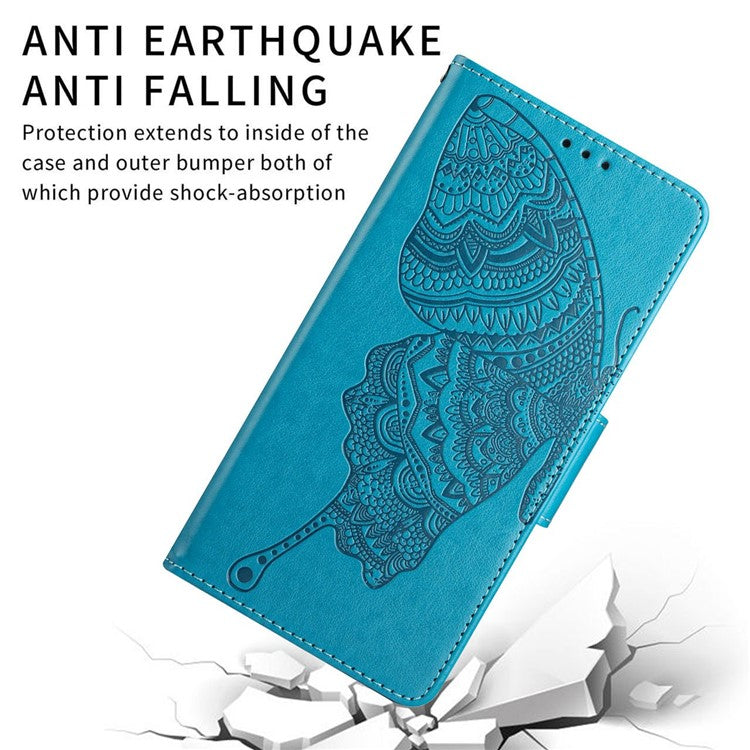 PU Leather Phone Case for Samsung Galaxy S23+, Fully Wrapped Butterfly Flower Imprinted Wallet Cover with Stand - Blue