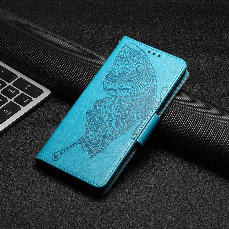 PU Leather Phone Case for Samsung Galaxy S23+, Fully Wrapped Butterfly Flower Imprinted Wallet Cover with Stand - Blue