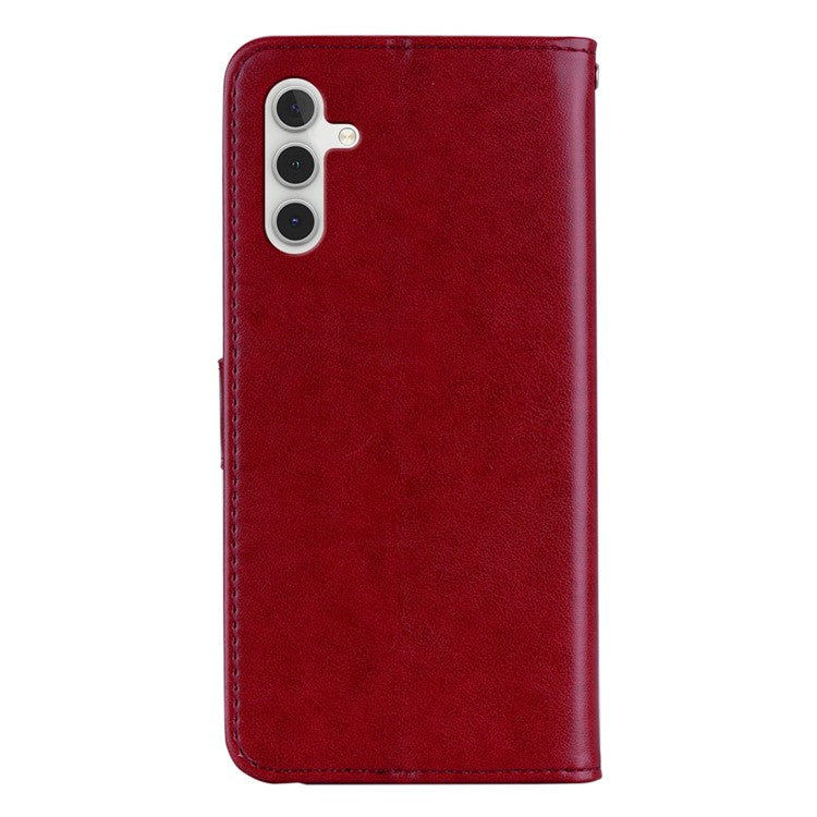 For Samsung Galaxy A14 5G / A14 4G Rhinestone Decor Scratch Resistant Phone Cover, Imprinting Owl Flower Pattern Stand Wallet Leather Case - Red