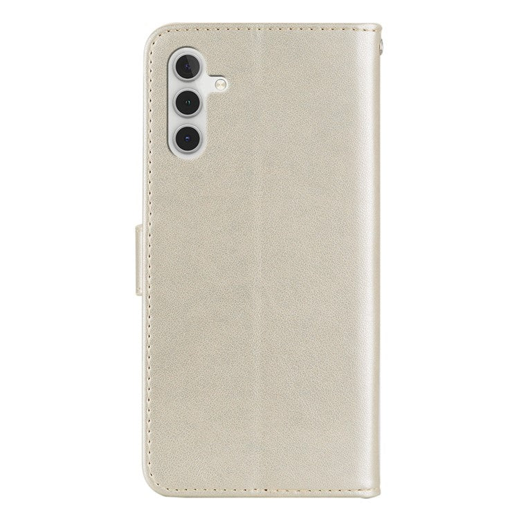 For Samsung Galaxy A14 5G / A14 4G Rhinestone Decor Scratch Resistant Phone Cover, Imprinting Owl Flower Pattern Stand Wallet Leather Case - Gold