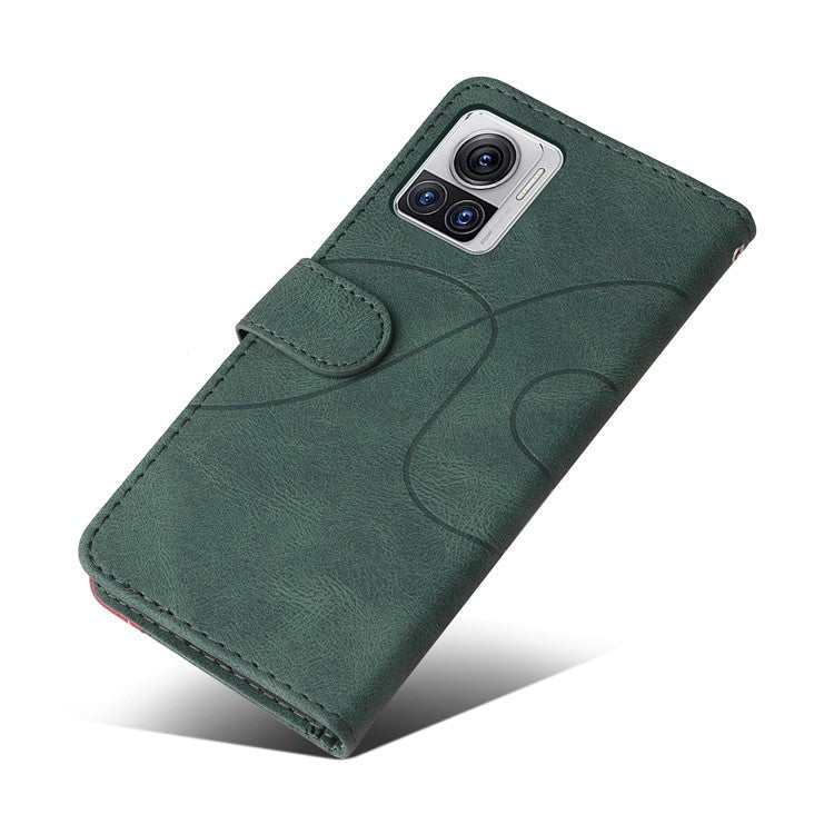KT Leather Series-1 for Motorola Moto X30 Pro 5G / Edge 30 Ultra 5G Anti-drop Dual-color Splicing PU Leather Phone Case Stand Wallet Cover - Green