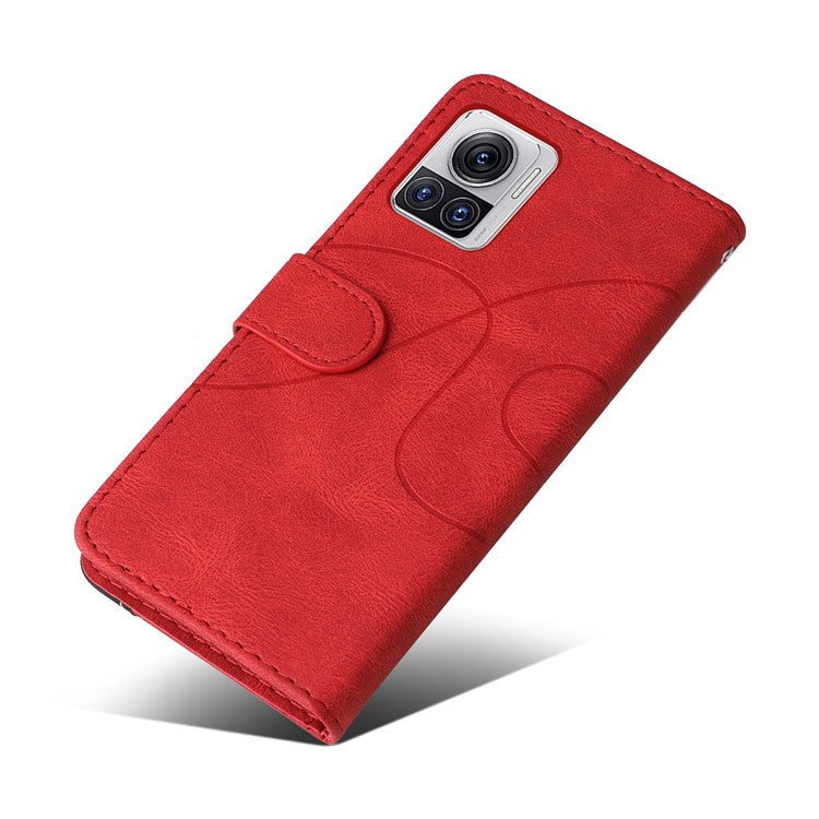 KT Leather Series-1 for Motorola Moto X30 Pro 5G / Edge 30 Ultra 5G Anti-drop Dual-color Splicing PU Leather Phone Case Stand Wallet Cover - Red