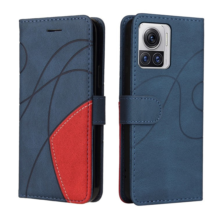 KT Leather Series-1 for Motorola Moto X30 Pro 5G / Edge 30 Ultra 5G Anti-drop Dual-color Splicing PU Leather Phone Case Stand Wallet Cover - Blue