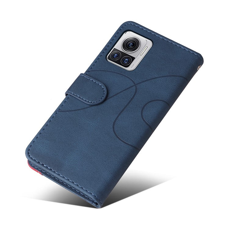 KT Leather Series-1 for Motorola Moto X30 Pro 5G / Edge 30 Ultra 5G Anti-drop Dual-color Splicing PU Leather Phone Case Stand Wallet Cover - Blue