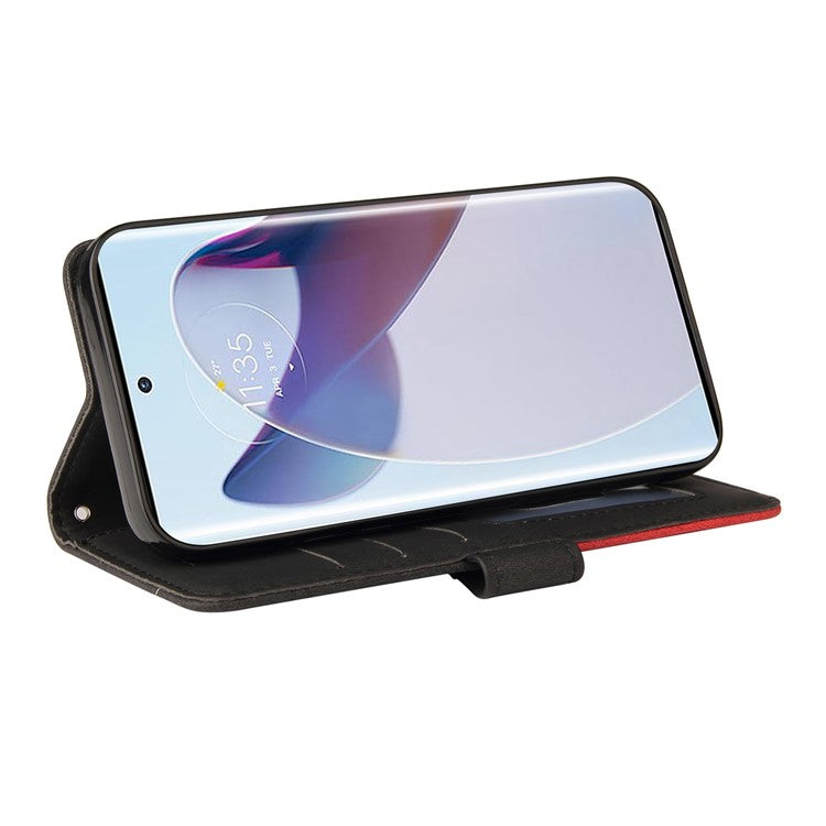 KT Leather Series-1 for Motorola Moto X30 Pro 5G / Edge 30 Ultra 5G Anti-drop Dual-color Splicing PU Leather Phone Case Stand Wallet Cover - Black