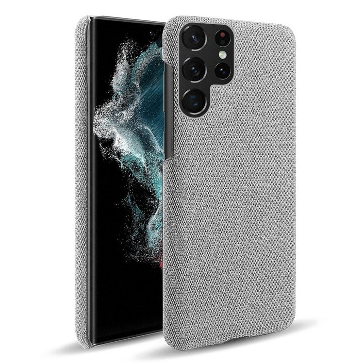 For Samsung Galaxy S23 Ultra Solid Color Hard PC Back Case Cloth Texture Anti-drop Phone Cover - Light Grey