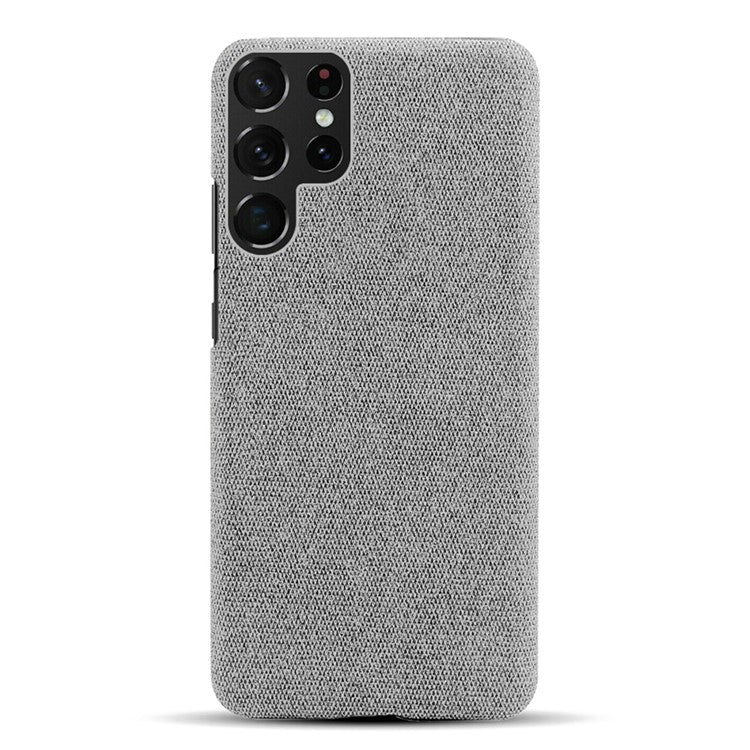 For Samsung Galaxy S23 Ultra Solid Color Hard PC Back Case Cloth Texture Anti-drop Phone Cover - Light Grey