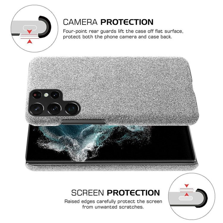 For Samsung Galaxy S23 Ultra Solid Color Hard PC Back Case Cloth Texture Anti-drop Phone Cover - Light Grey