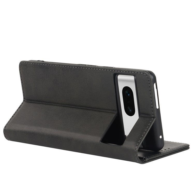 For Google Pixel 7 5G Phone Case Calf Texture Wallet Case Stand Magnetic Absorption All-Inclusive Shockproof Phone Cover - Black