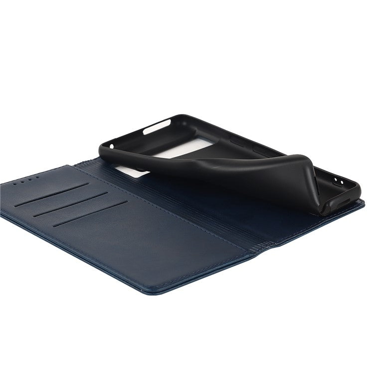 For Google Pixel 7 5G Phone Case Calf Texture Wallet Case Stand Magnetic Absorption All-Inclusive Shockproof Phone Cover - Dark Blue