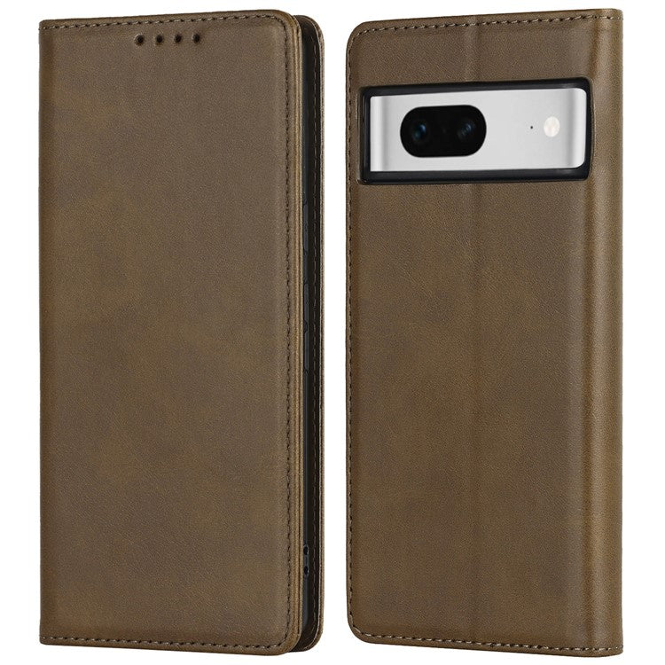 For Google Pixel 7 5G Phone Case Calf Texture Wallet Case Stand Magnetic Absorption All-Inclusive Shockproof Phone Cover - Dark Green