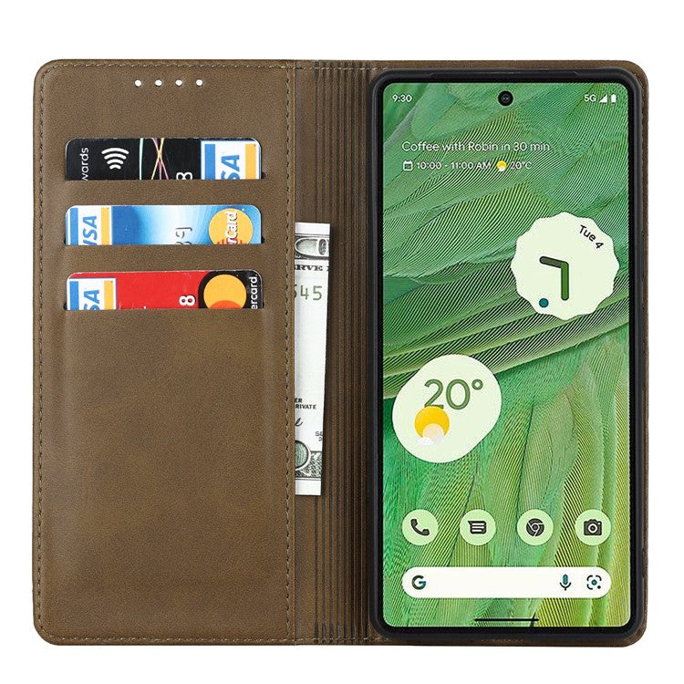 For Google Pixel 7 5G Phone Case Calf Texture Wallet Case Stand Magnetic Absorption All-Inclusive Shockproof Phone Cover - Dark Green