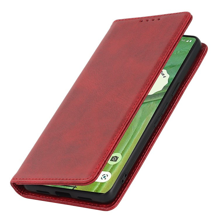 For Google Pixel 7 5G Phone Case Calf Texture Wallet Case Stand Magnetic Absorption All-Inclusive Shockproof Phone Cover - Red
