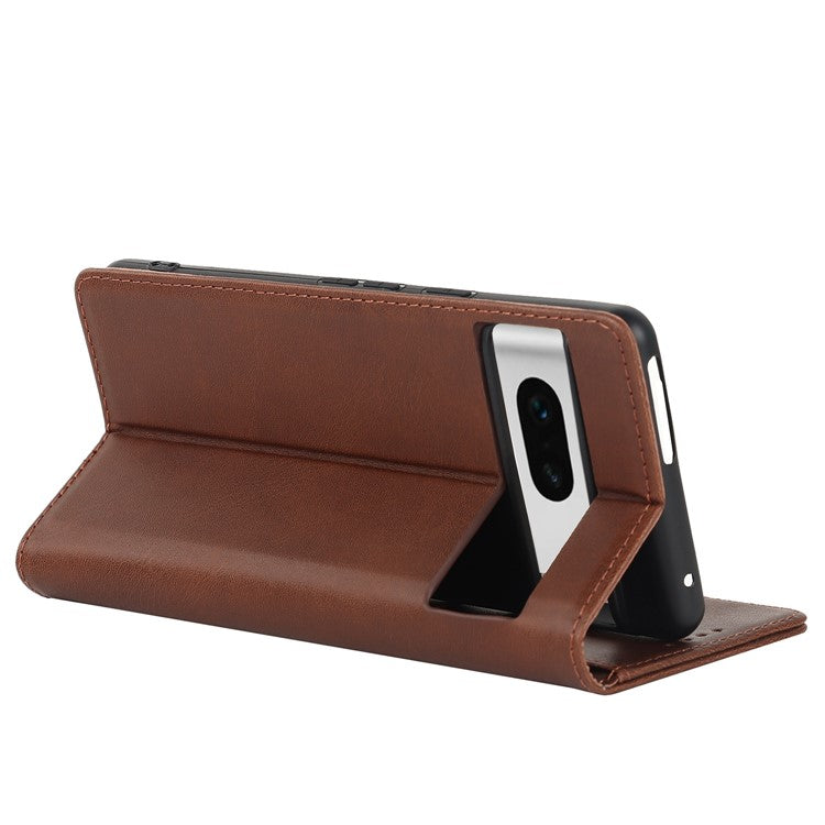 For Google Pixel 7 5G Phone Case Calf Texture Wallet Case Stand Magnetic Absorption All-Inclusive Shockproof Phone Cover - Dark Brown