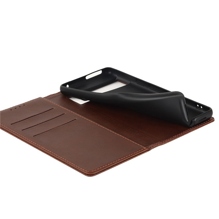 For Google Pixel 7 5G Phone Case Calf Texture Wallet Case Stand Magnetic Absorption All-Inclusive Shockproof Phone Cover - Dark Brown