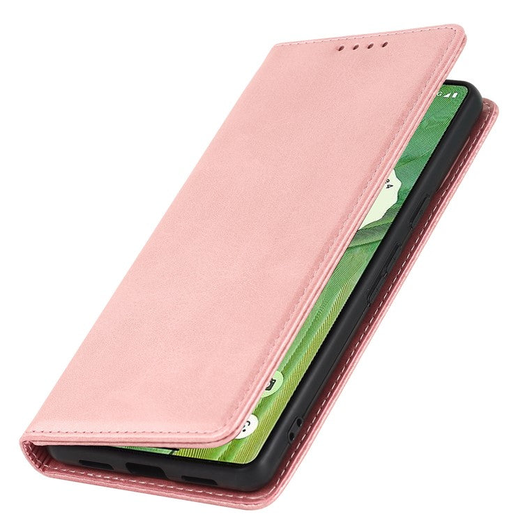 For Google Pixel 7 5G Phone Case Calf Texture Wallet Case Stand Magnetic Absorption All-Inclusive Shockproof Phone Cover - Rose Gold