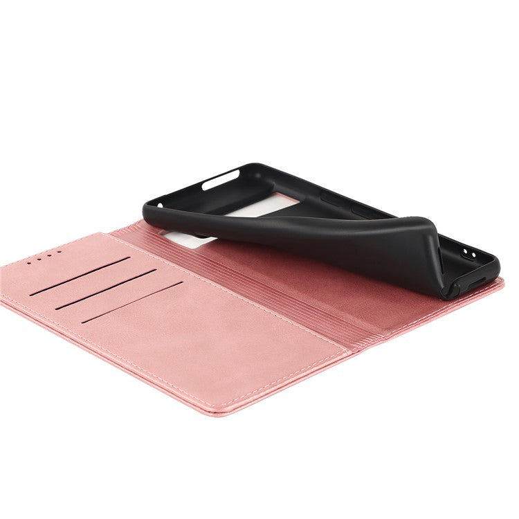 For Google Pixel 7 5G Phone Case Calf Texture Wallet Case Stand Magnetic Absorption All-Inclusive Shockproof Phone Cover - Rose Gold