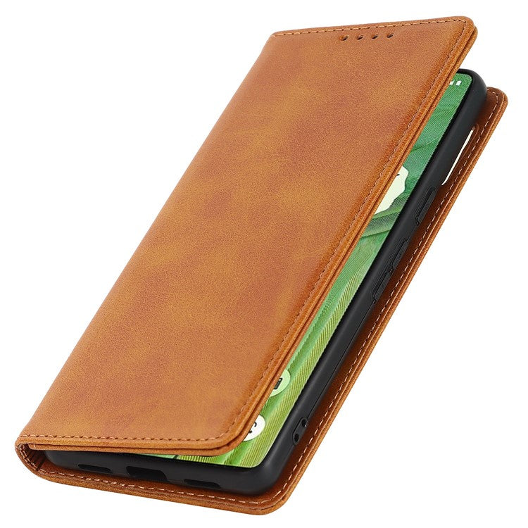 For Google Pixel 7 5G Phone Case Calf Texture Wallet Case Stand Magnetic Absorption All-Inclusive Shockproof Phone Cover - Light Brown