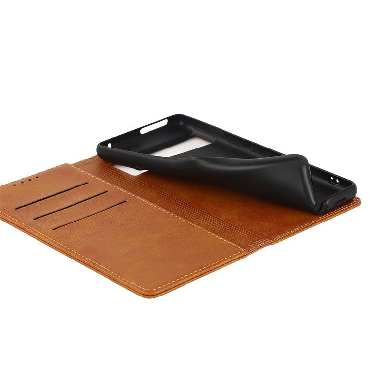 For Google Pixel 7 5G Phone Case Calf Texture Wallet Case Stand Magnetic Absorption All-Inclusive Shockproof Phone Cover - Light Brown